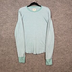 BDG Urban Outfitters Tshirt Womens Small Blue Waffle Knit Thermal Long Sleeve
